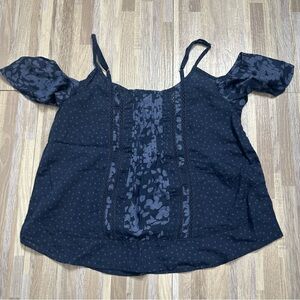 Abercrombie & Fitch Navy Blue Floral Cold Shoulder Boho Top Size XS